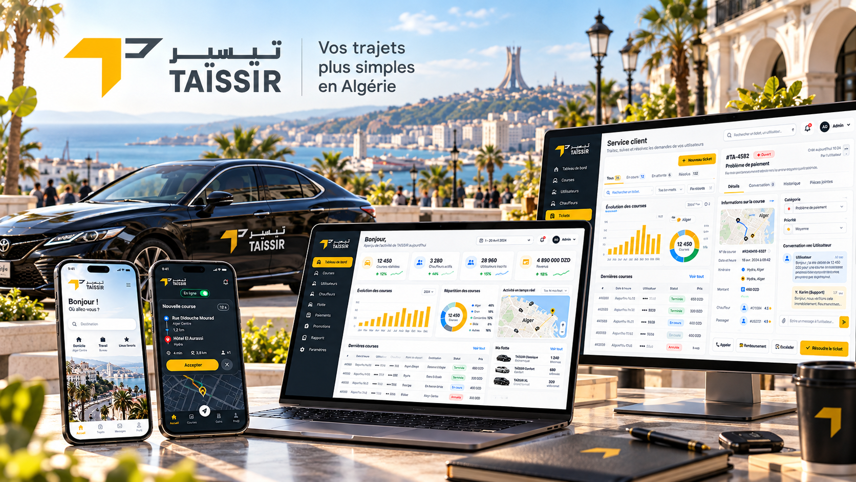 TAÏSSIR — présentation visuelle de la plateforme VTC